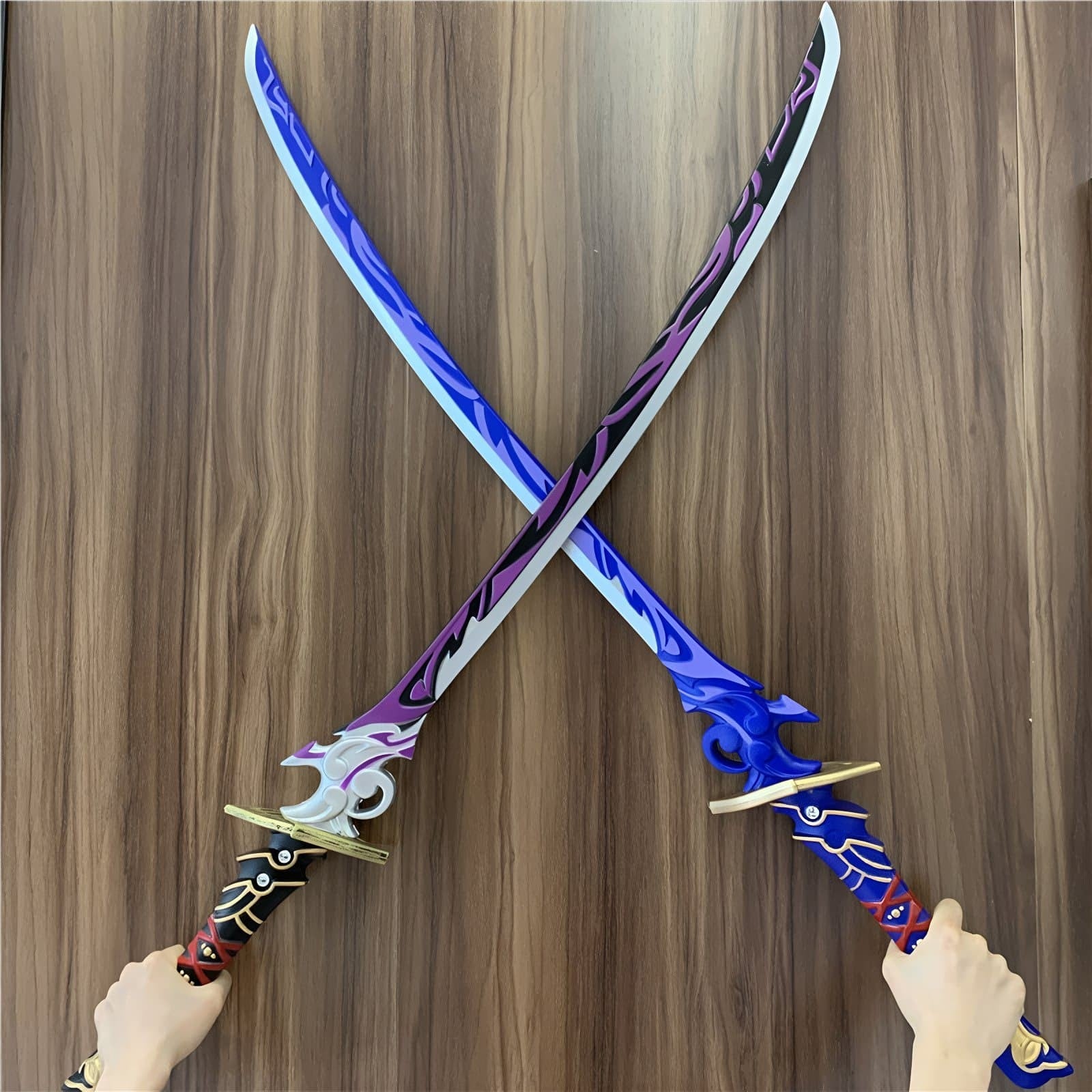 Exquisitely crafted Raiden Shogun Katana inspired by Genshin Impact, available in blue or purple styles, made from safe PU rubbe