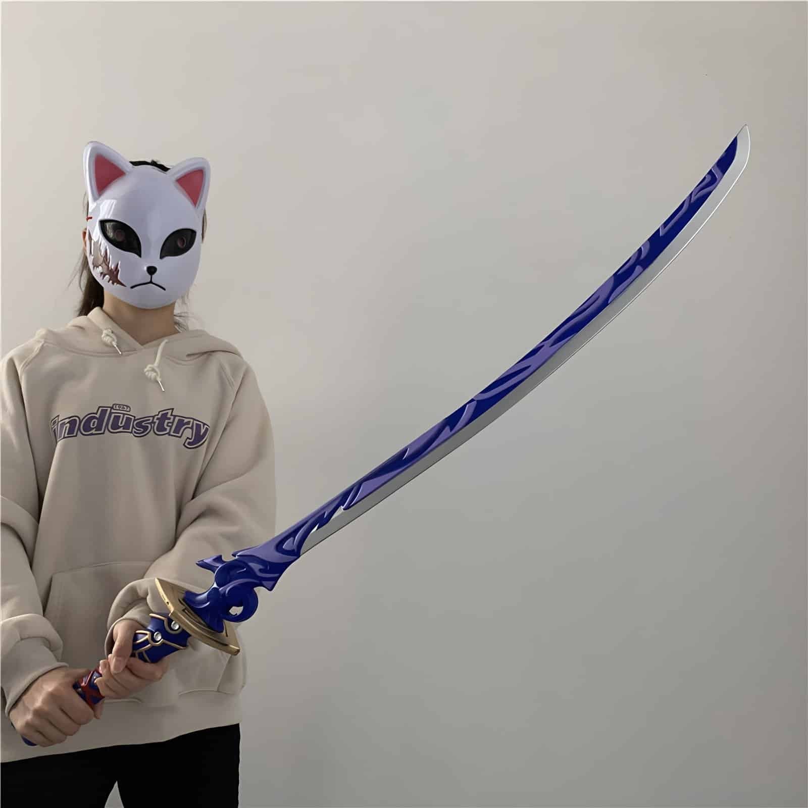 Exquisitely crafted Raiden Shogun Katana inspired by Genshin Impact, available in blue or purple styles, made from safe PU rubbe