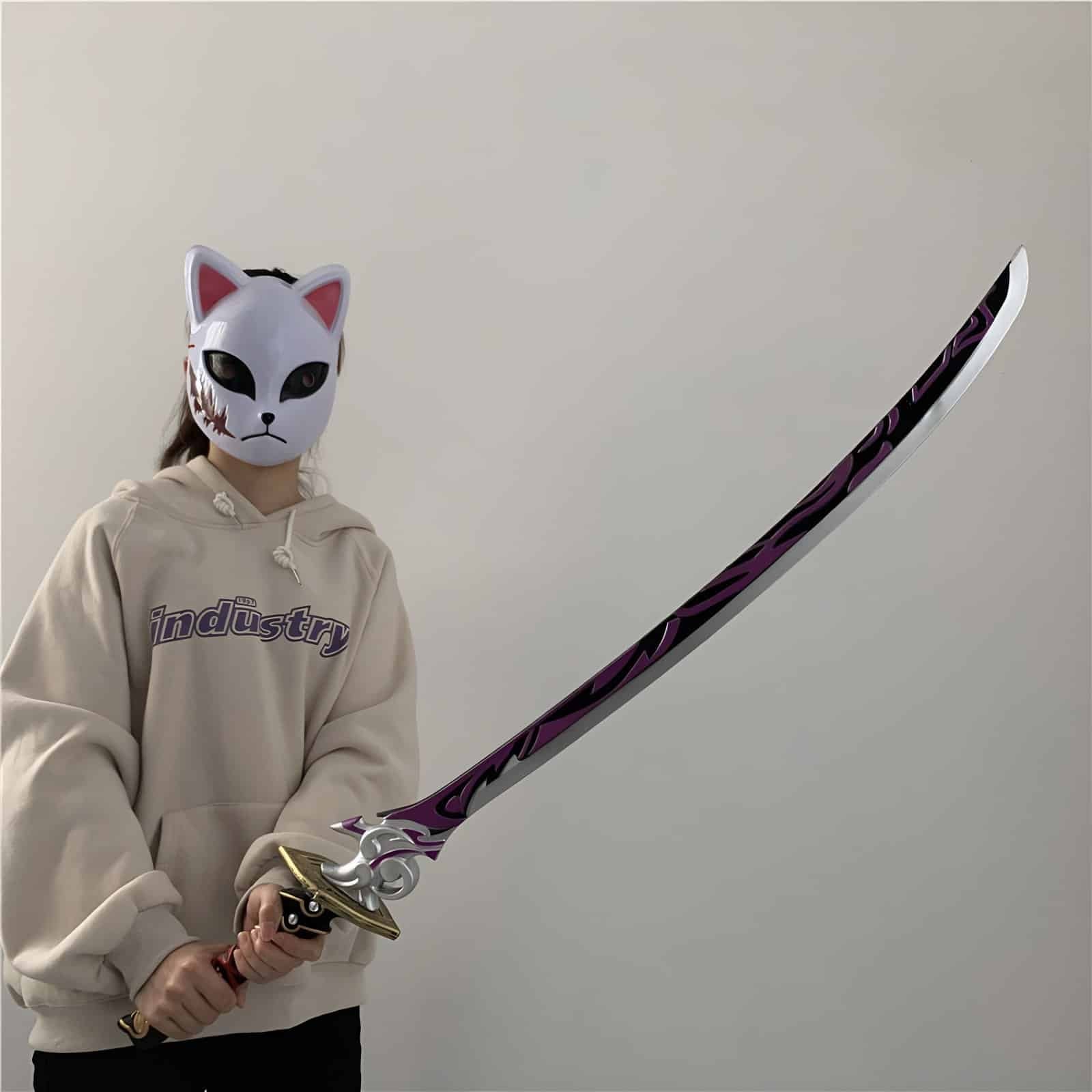 Exquisitely crafted Raiden Shogun Katana inspired by Genshin Impact, available in blue or purple styles, made from safe PU rubbe