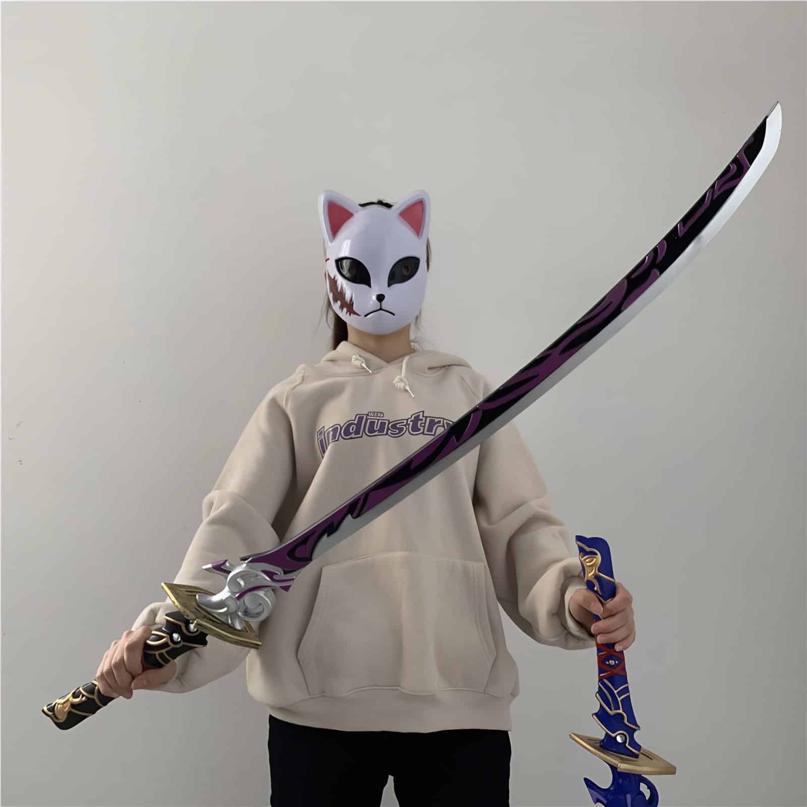 Exquisitely crafted Raiden Shogun Katana inspired by Genshin Impact, available in blue or purple styles, made from safe PU rubbe