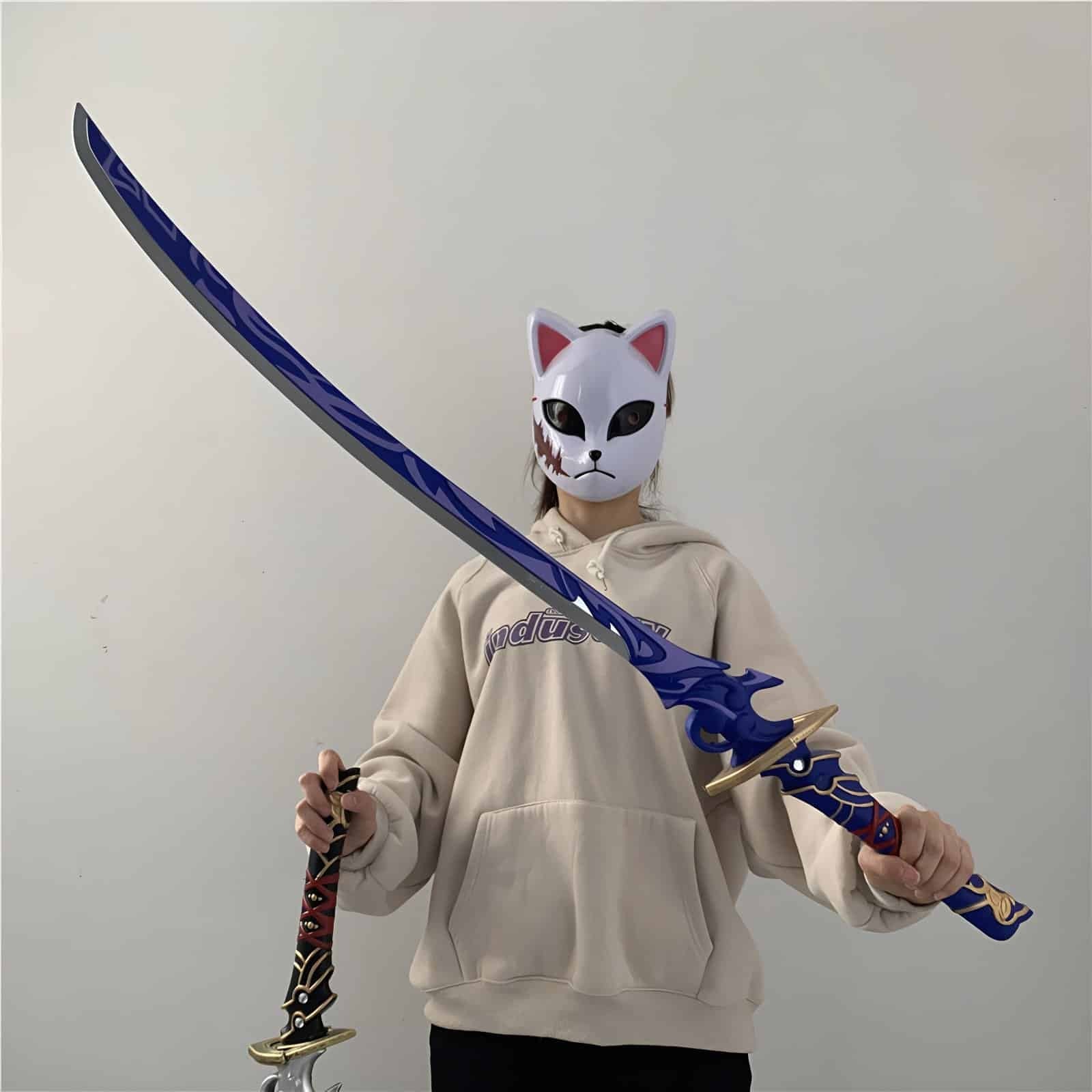 Exquisitely crafted Raiden Shogun Katana inspired by Genshin Impact, available in blue or purple styles, made from safe PU rubbe