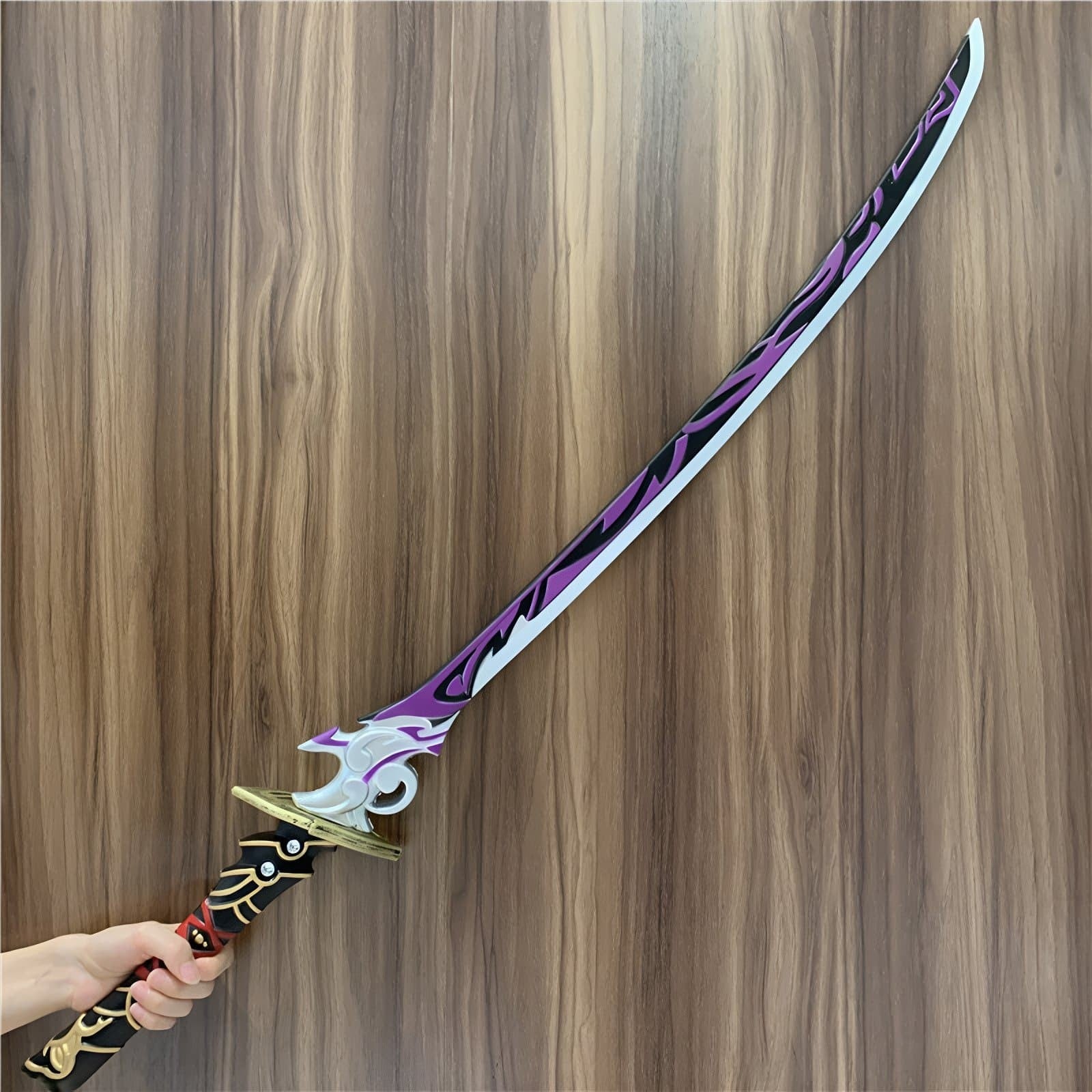 Exquisitely crafted Raiden Shogun Katana inspired by Genshin Impact, available in blue or purple styles, made from safe PU rubbe