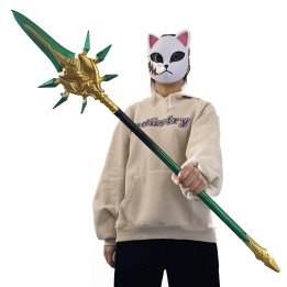 Exquisitely crafted Primordial Jade Winged-Spear Staff replica inspired by Genshin Impact's Xiao, made from safe PU rubber