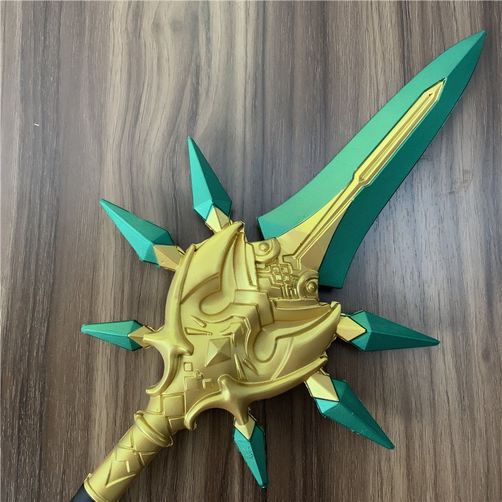 Exquisitely crafted Primordial Jade Winged-Spear Staff replica inspired by Genshin Impact's Xiao, made from safe PU rubber