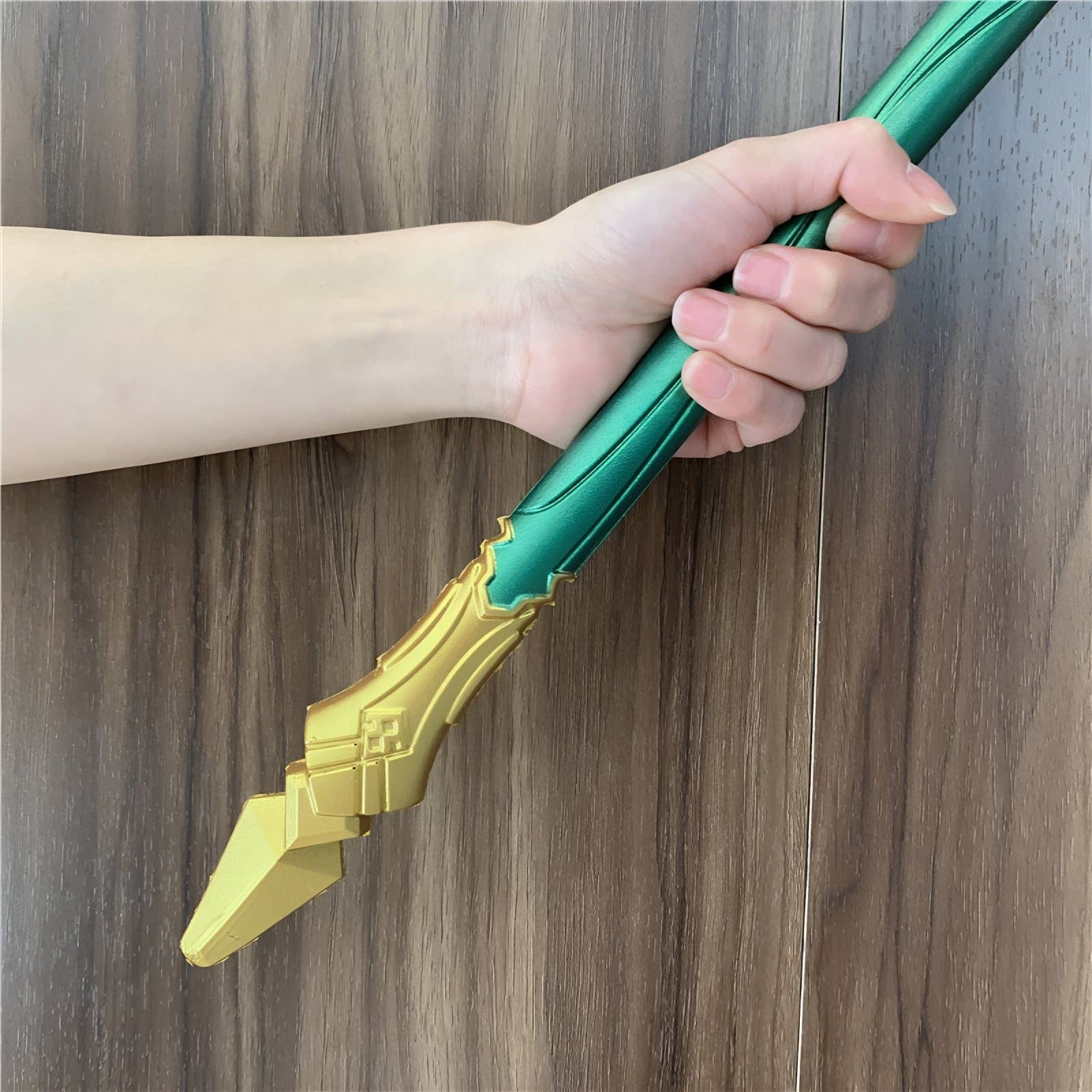 Exquisitely crafted Primordial Jade Winged-Spear Staff replica inspired by Genshin Impact's Xiao, made from safe PU rubber