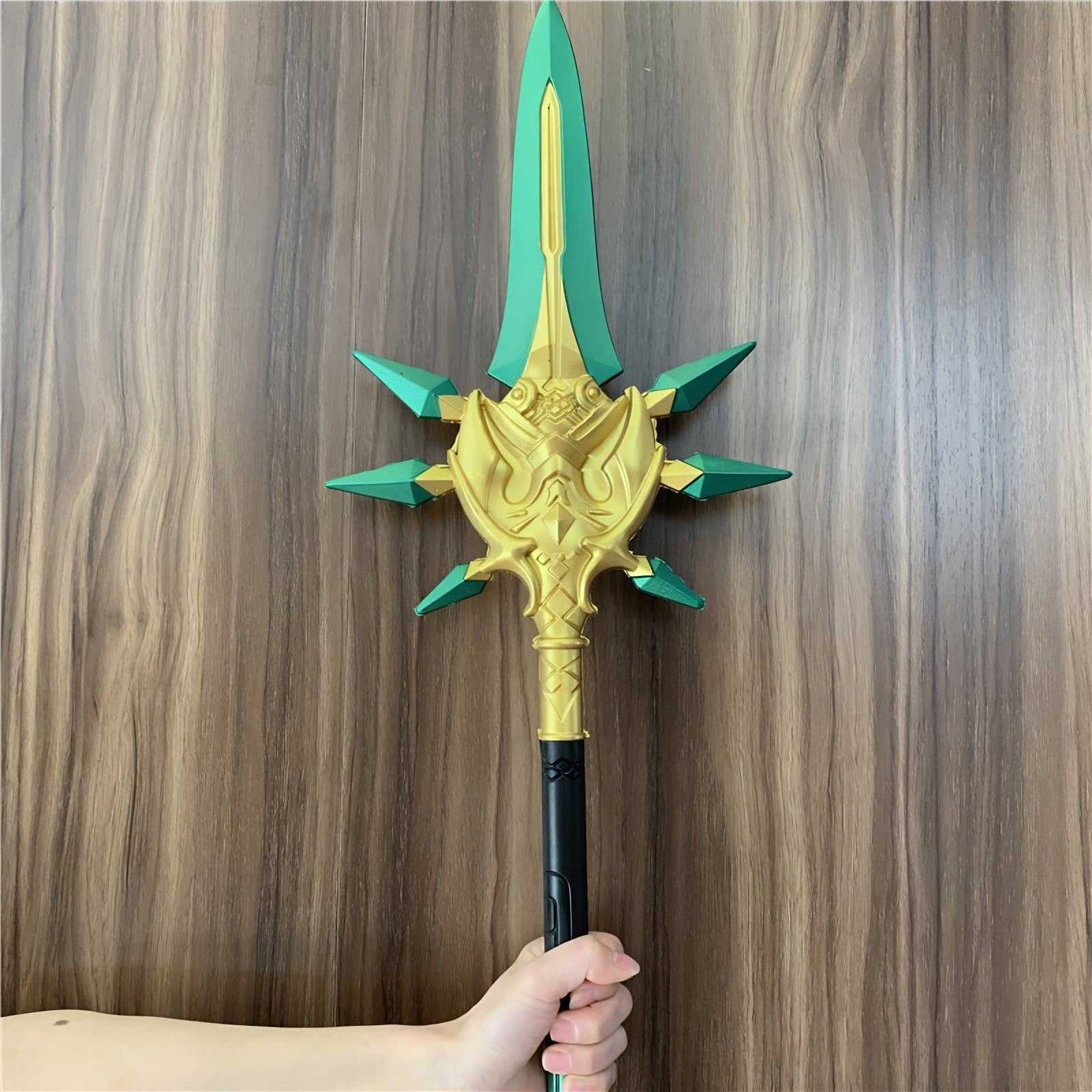 Exquisitely crafted Primordial Jade Winged-Spear Staff replica inspired by Genshin Impact's Xiao, made from safe PU rubber