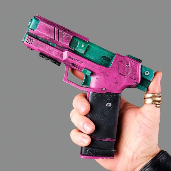 Rebeccas Pistol Pink Green PREMIUM EDITION Replica Prop From Cyberpunk 2077 By Blasters4Masters