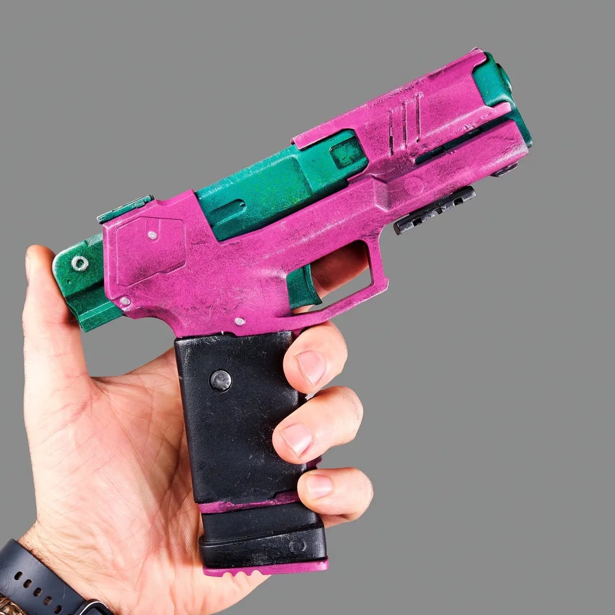 Rebeccas Pistol Pink Green PREMIUM EDITION Replica Prop From Cyberpunk 2077 By Blasters4Masters 1