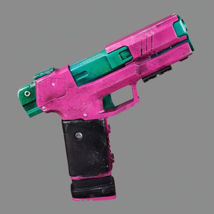 Rebeccas Pistol Pink Green PREMIUM EDITION Replica Prop From Cyberpunk 2077 By Blasters4Masters 11