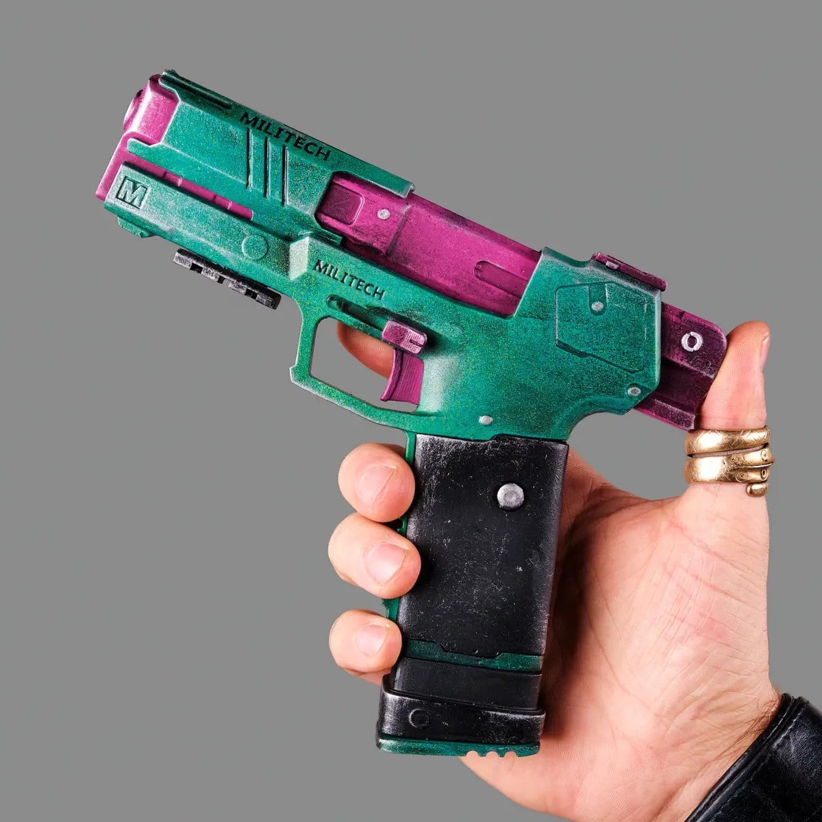 Rebeccas Pistol Green Pink PREMIUM EDITION Replica Prop From Cyberpunk 2077 By Blasters4Masters