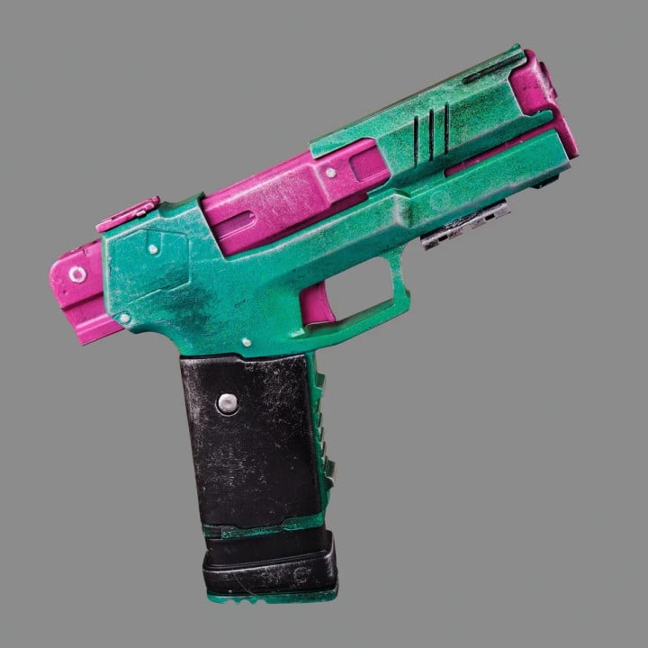 Rebeccas Pistol Green Pink PREMIUM EDITION Replica Prop From Cyberpunk 2077 By Blasters4Masters 11
